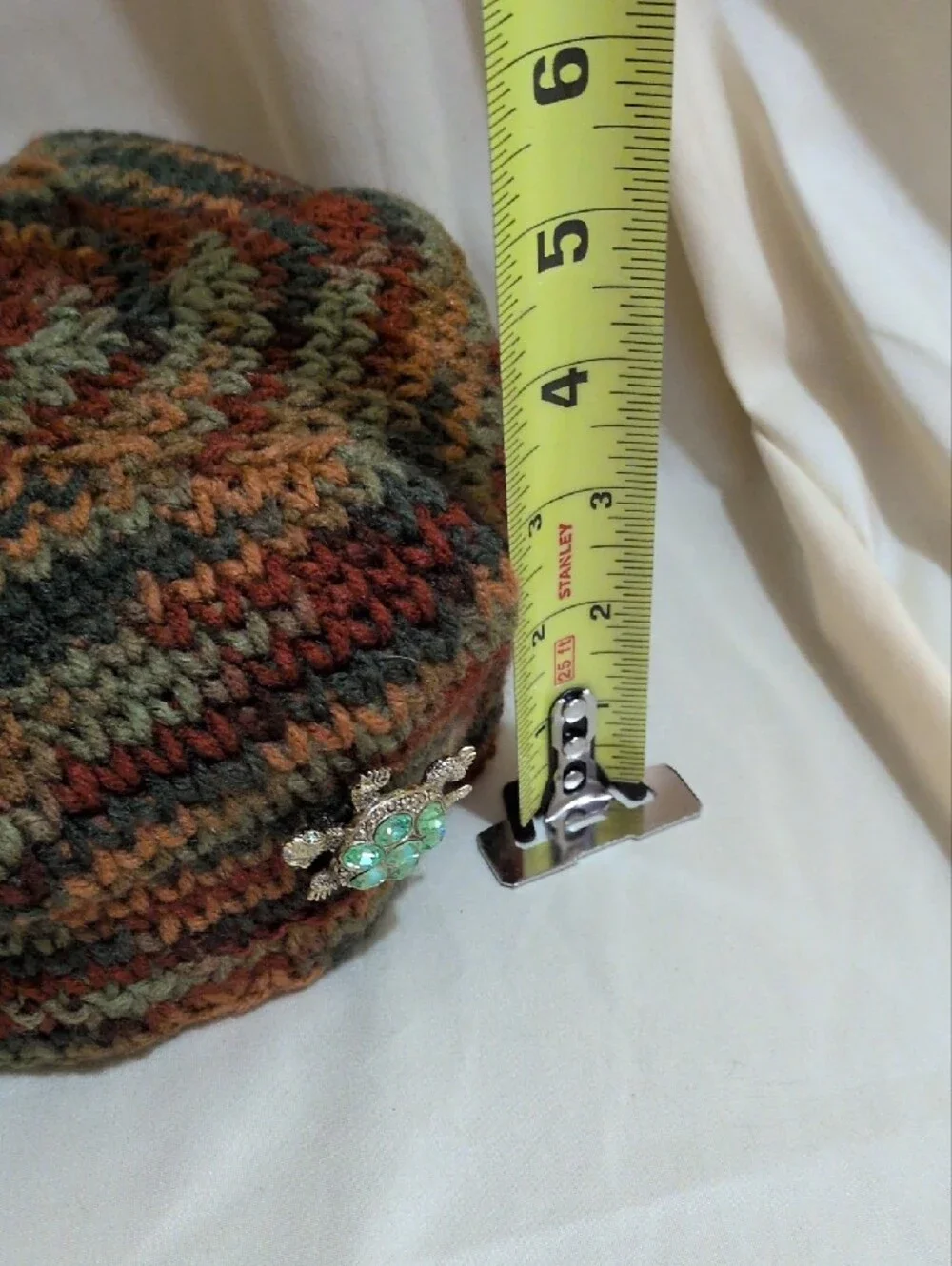 Hand Crafted Multicolor Crochet Beret with Turtle Pin